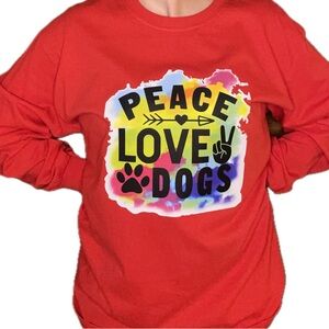 Red Peace Love Dogs Long Sleeved Tee - Large